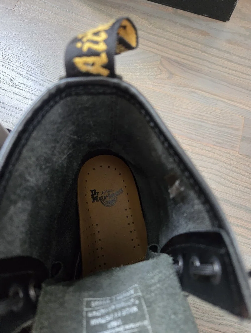 Dr. Martens Black Leather Lace-Up Combat Boots with Yellow Stitching - Picture 11 of 13